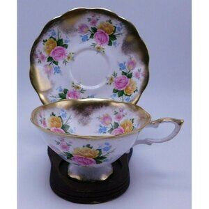 Royal Standard Floral & Heavy Gold Design Wide Mouth Tea Cup & Saucer